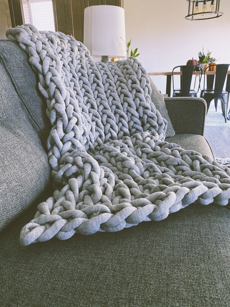 Chunky Knit Blanket Cotton Tube Yarn Arm Knit Blanket Giant Etsy