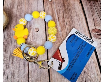 Cruise-Ready Duck Beaded Keychain with FREE Card Holder Stretchy Silicone Wristlet for Keys, Bags & Cruise Cards