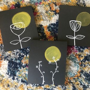 Handmade Blank Floral Cards Black Any Occasion Painted Abstract Unique Card California Flower Sun