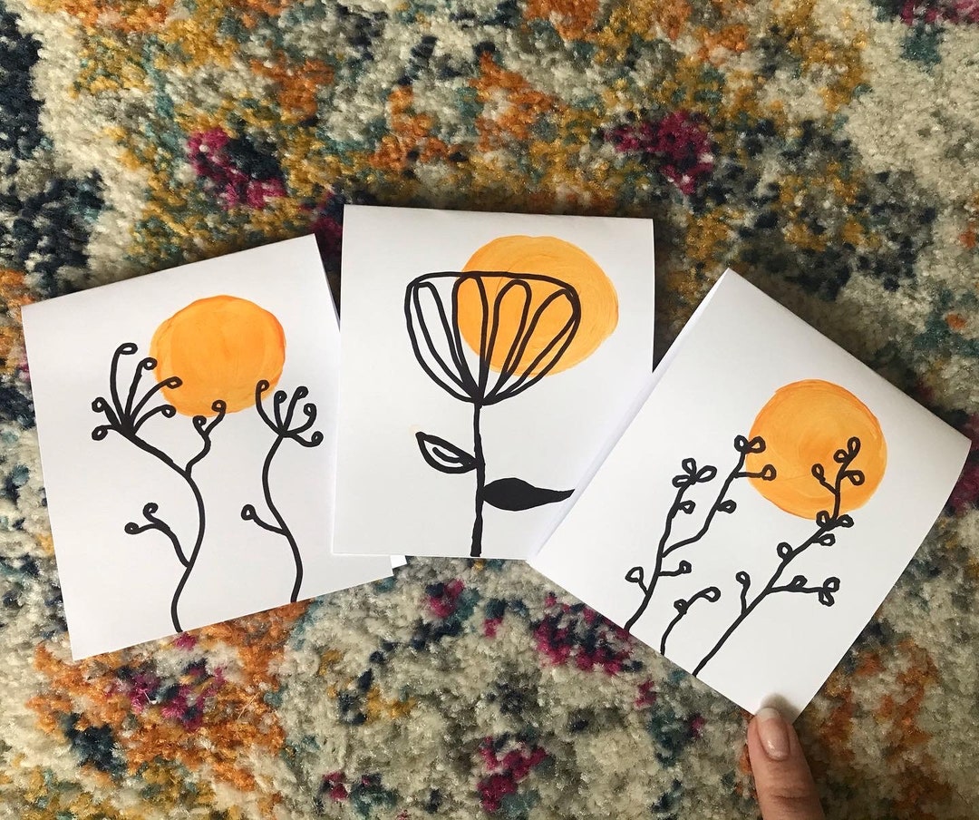 Handmade Blank Floral Cards White Any Occasion Painted Abstract Unique ...