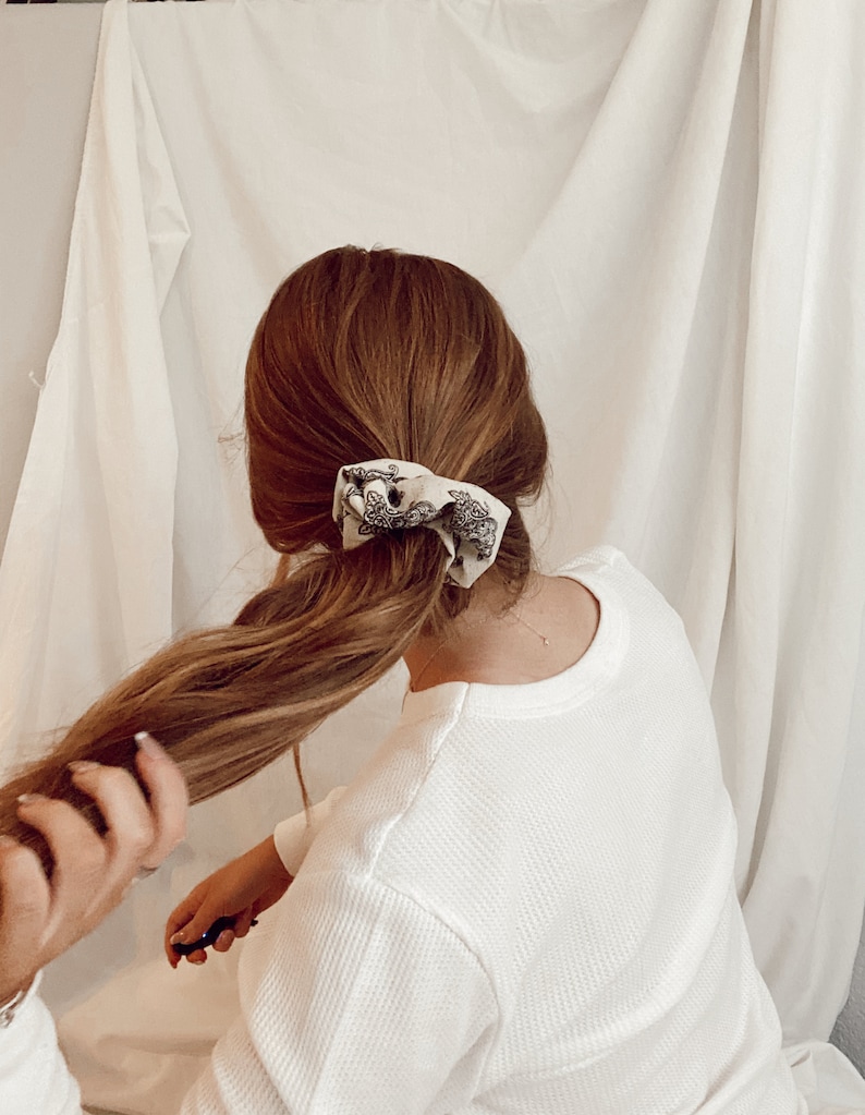 Aggie Cromwell Oversized Fall Scrunchie Fall hair accessory paisley scrunchies