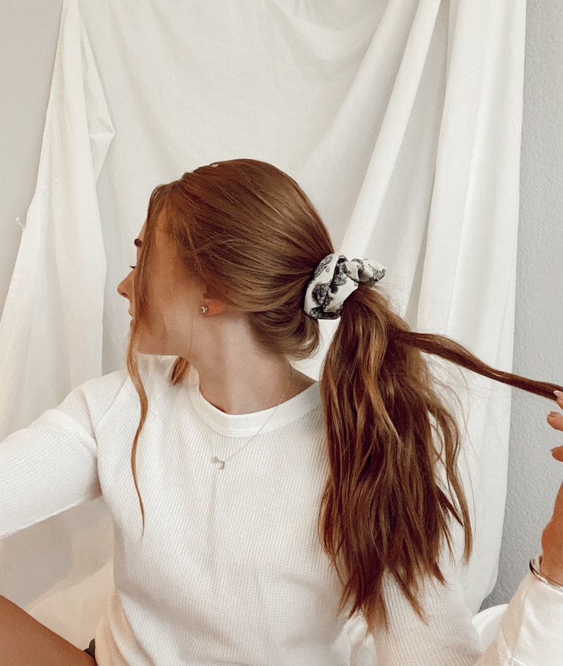 Aggie Cromwell Oversized Fall Scrunchie Fall hair accessory paisley scrunchies