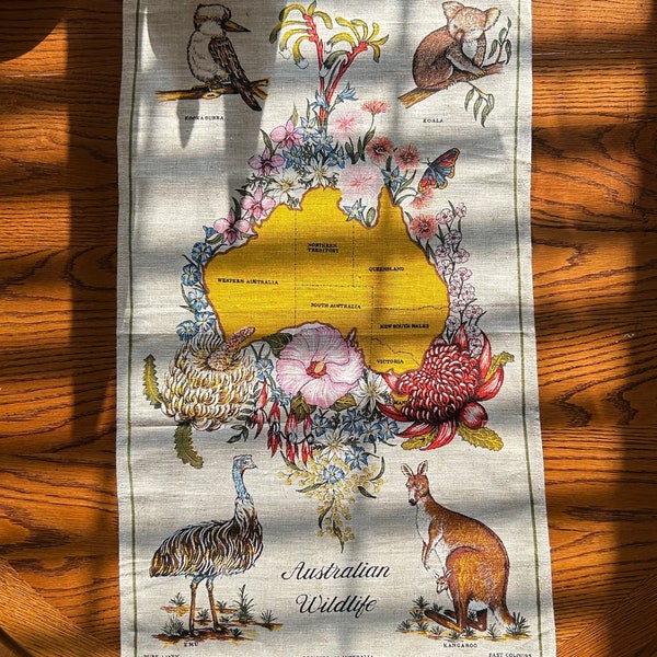 Vintage Australia 100% linen tea towels, decorative for display or collection - tourist travel souvenirs, gift for the traveler & kitchen