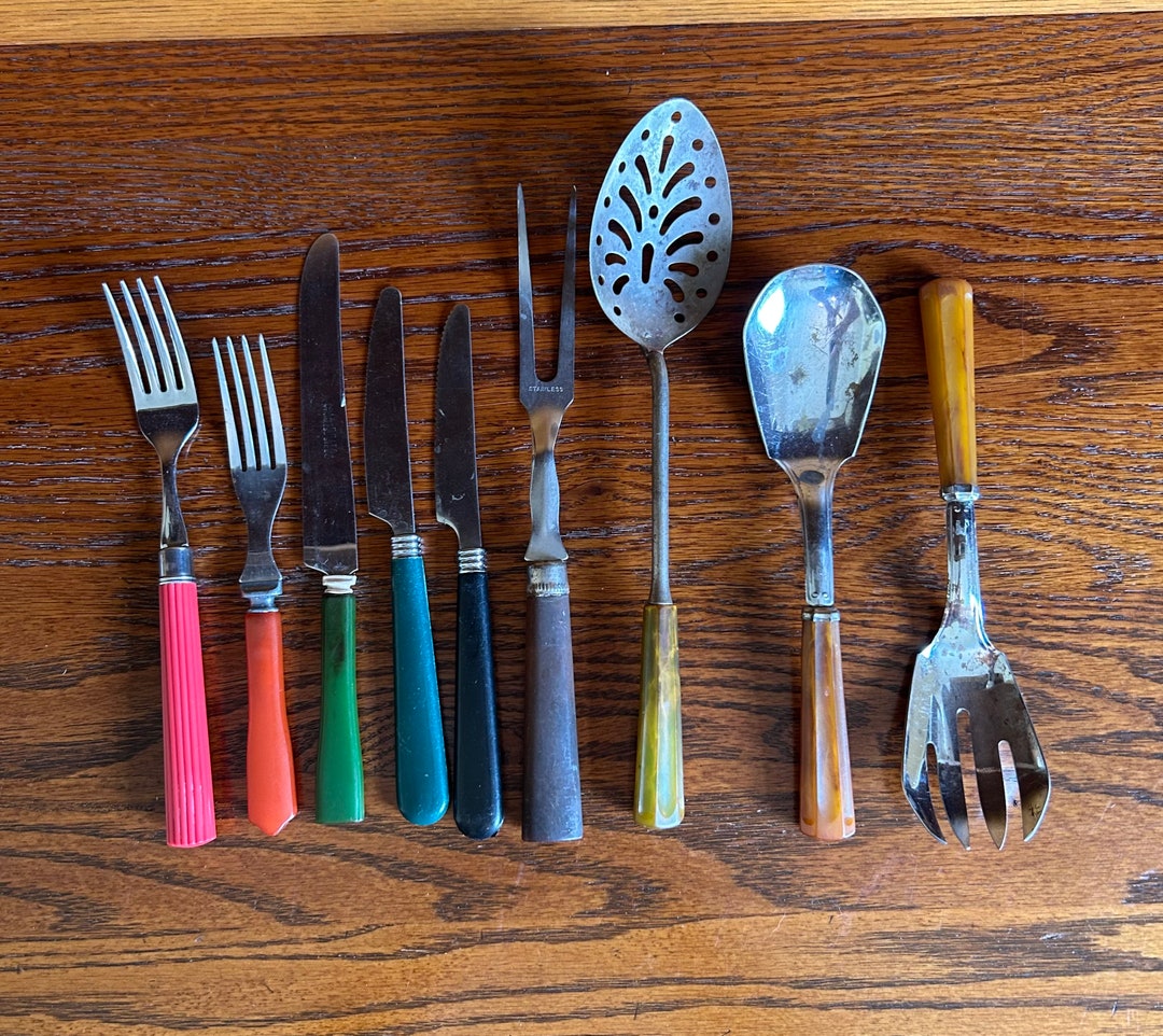 11 Vintage Bakelite Plastic Flatware and Kitchen Utensils Mix Etsy