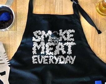 Funny BBQ Apron - "Smoke Meat Everyday" Design for Barbecue Lovers Summer Cookouts and Outdoor Grilling