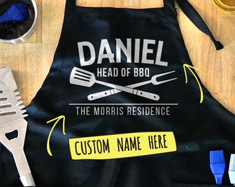 Custom Grilling Apron for Dad Head of BBQ Residence Father's Day Barbecue Gift Men's Personalized Aprons