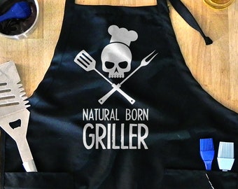 BBQ Apron for Father's Day Natural Born Griller Men's Barbeque Aprons Grilling Gifts for Men Funny Barbecue Shirt