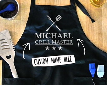 Custom Men's Apron Grillmaster Father's Day Gifts Personalized Aprons for Men Gift for Dad Barbecue BBQ