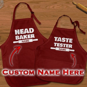 Personalized Mom And Kid Apron - matching parent and kids apron set, custom baking apron, mothers baking day gift, head baker, taste tester