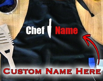 Custom Mens Apron - Mens Personalized Apron, Chef Name, Fathers Day Gift, BBQ Apron For Dad, Custom Gift For Husband, Grilling Apron Gift