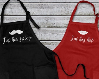 Cooking Aprons for Couples Hot and Spicy Matching Apron Couple Gifts for Him and Her Gift for Anniversary