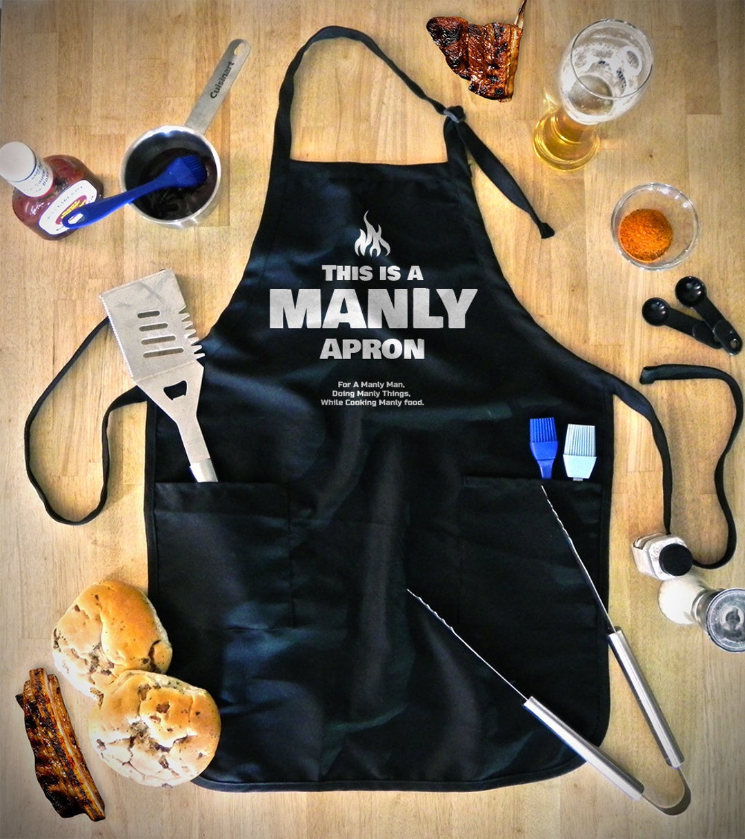 Funny BBQ Apron For Men – ‘Grillfather’ Cotton Cooking Apron With Pockets, Machine Washable, One Size Fits All
