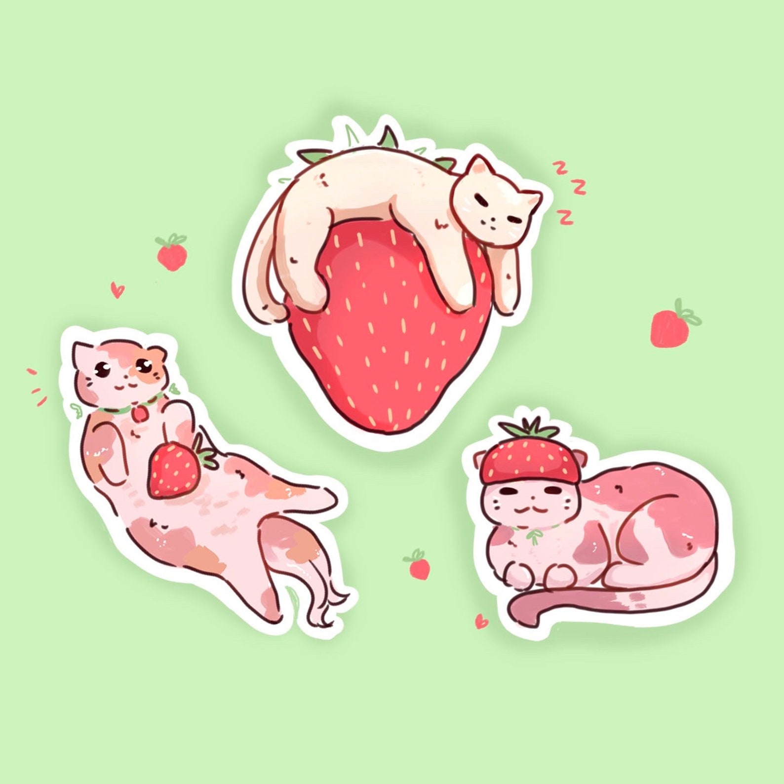 Strawberry Cat Vinyl Stickers 3pack Etsy