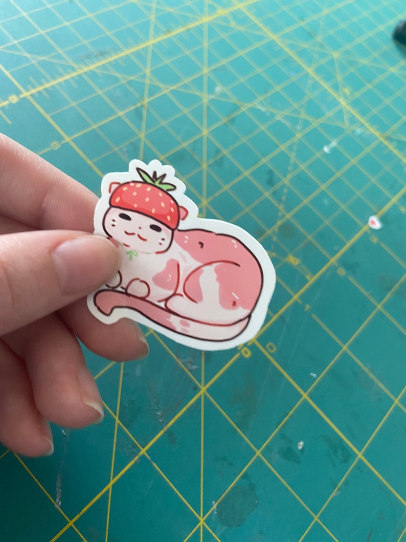 Strawberry Cat Vinyl Stickers 3pack Etsy