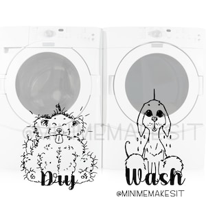 Laundry Room Decor, Wash Dry Vinyl Decal Set, Washing Machine and Dryer, Farmhouse Laundry Room Decor