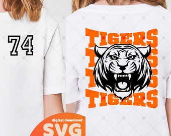 Tigers SVG PNG + Numbers, Tigers Face svg, Stacked Tigers svg, Tigers Mascot svg, Tigers Cheer svg, Tigers Vibes svg, Tigers Sport