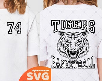 Tigers basketball Svg + Numbers, Tigers Svg, basketball Svg, School Pride, Tigers Mascot Svg, Tigers Png, Shirt Silhouette Cut File