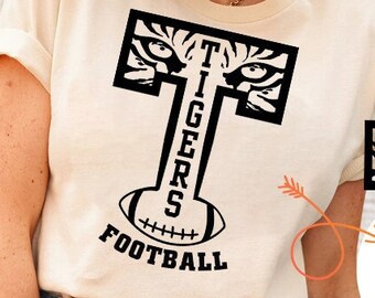 Tigers Football SVG PNG + Numbers, Tiger Eyes Letter T svg, Stacked Tigers svg, Tigers Mascot svg, Tigers Vibes svg, Tigers Sport