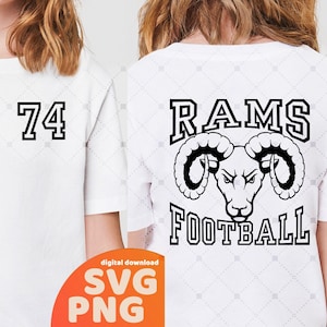 Rams Football Svg + Numbers, Rams Svg, Football Svg, School Pride, Rams Mascot Svg, Rams Png, Shirt Silhouette Cut File
