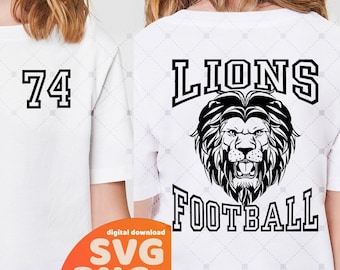 Lions Football Svg + Numbers, Lions Svg, Football Svg, School Pride, Lions Mascot Svg, Lions Png, Shirt Silhouette Cut File