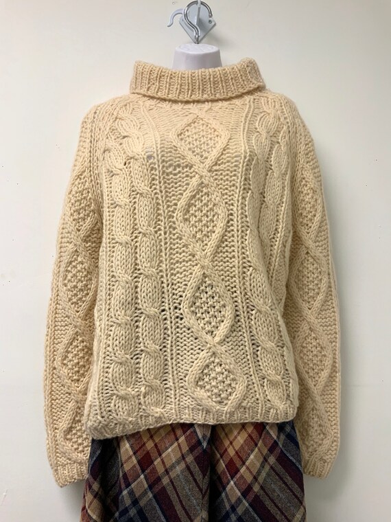 Vintage 1980's Italian Cream Wool Cable Knit Overs