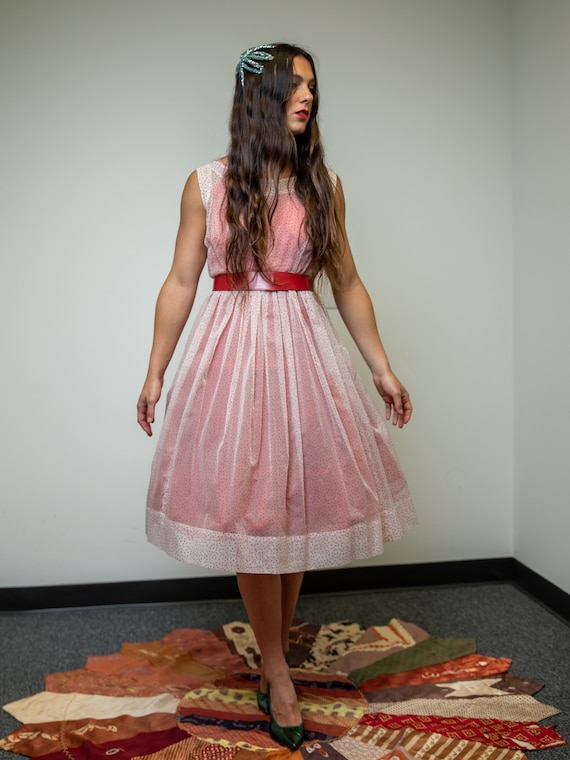 Vintage 1950's Sheer Organza Polkadot Dress