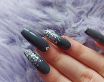 Grey Ombre Nails Etsy