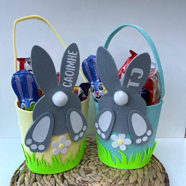 Personalized Plush Easter Basket, Vinyl  Easter Bucket, Kids Bunny Basket with Name, Custom Easter Bag, Easter Gift for Kids Girls Boys