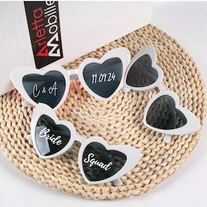 Wedding sunglasses, wedding photo prop, wedding day, memento, Personalized Heart Shaped Sunglasses, Unforgettable Wedding Keepsake for Bride