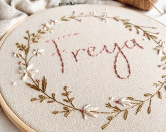 Custom Name Floral Embroidery Hoop | Modern Embroidery Hoop