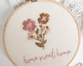 Floral Embroidery Hoop | Modern Embroidery Hoop | Home Sweet Home | New Home Gift