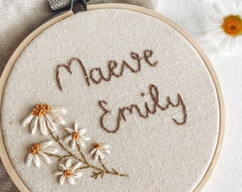 Custom Name Floral Embroidery Hoop | Modern Embroidery Hoop