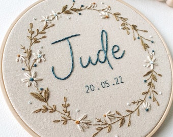 Custom Name Floral Embroidery Hoop | Modern Embroidery Hoop