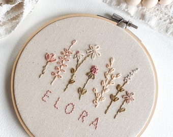 Custom Name Floral Embroidery Hoop | Modern Embroidery Hoop