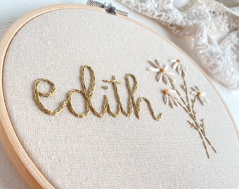 Custom Name Floral Embroidery Hoop | Modern Embroidery Hoop