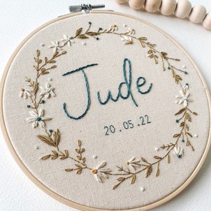 Custom Name Floral Embroidery Hoop | Modern Embroidery Hoop