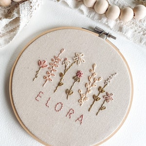 Custom Name Floral Embroidery Hoop | Modern Embroidery Hoop