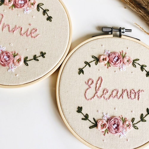 Custom Name Floral Embroidery Hoop Modern Embroidery Nursery Etsy
