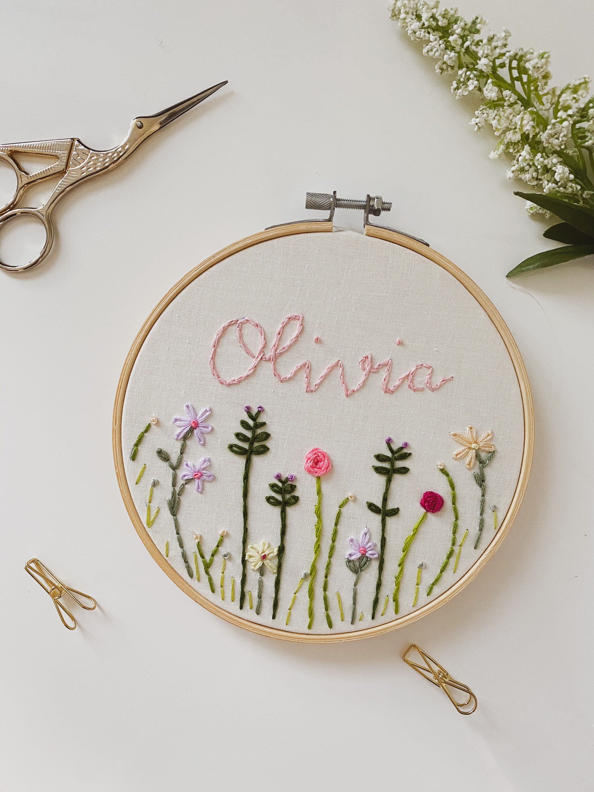 Custom Name Embroidery Hoop Floral Embroidery Hoop Nursery - Etsy