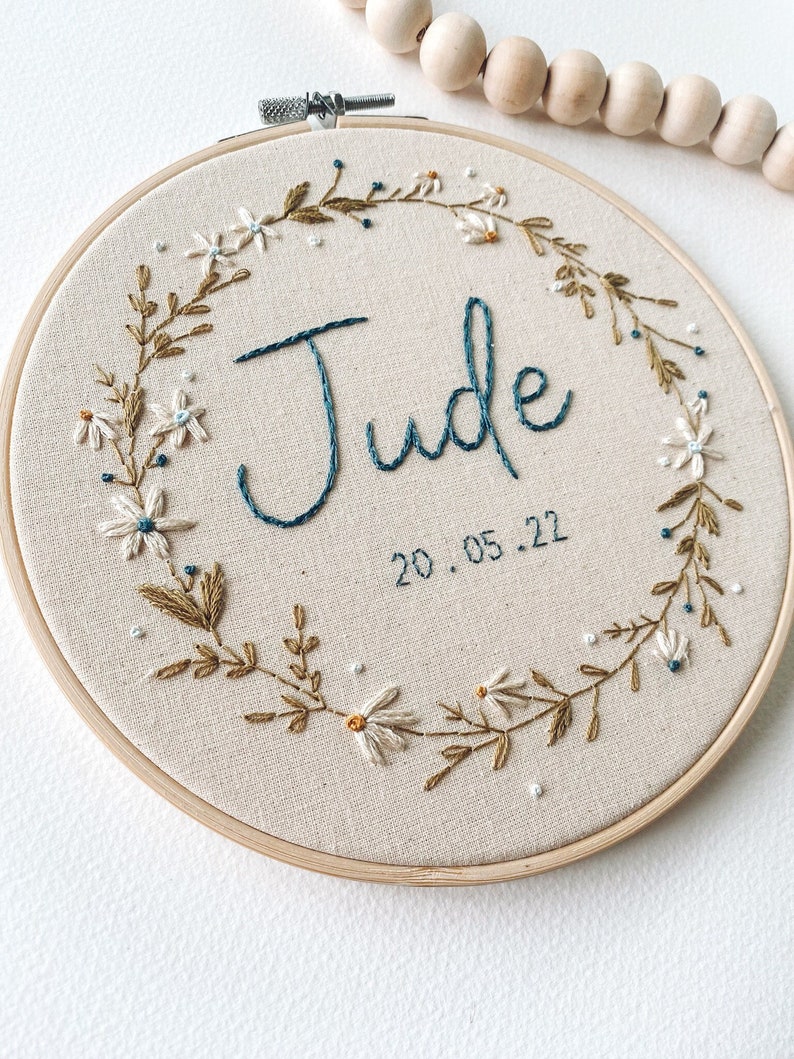 Custom Name Floral Embroidery Hoop Modern Embroidery Hoop image 1