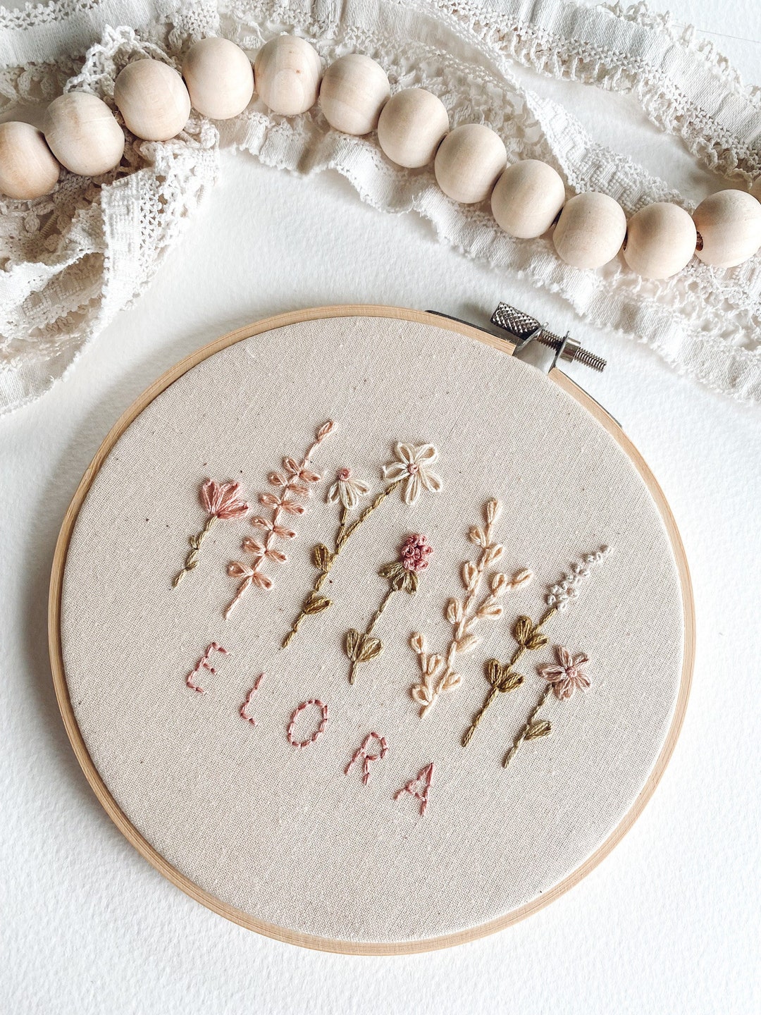 Personalised Floral Embroidery Hoop – Custom Name Hoop Art, Hand ...