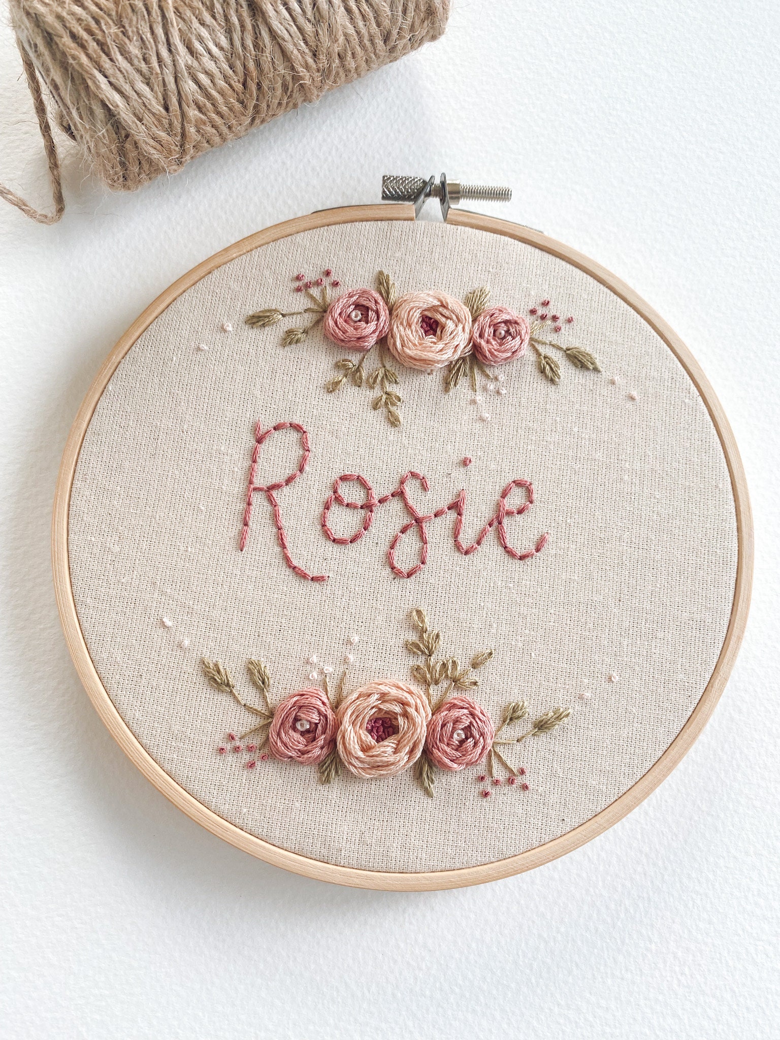 Personalised Floral Embroidery Hoop – Custom Name Hoop Art, Hand ...