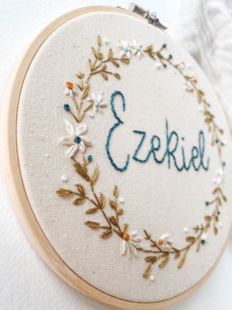 Custom Name Floral Embroidery Hoop Modern Embroidery Hoop image 4