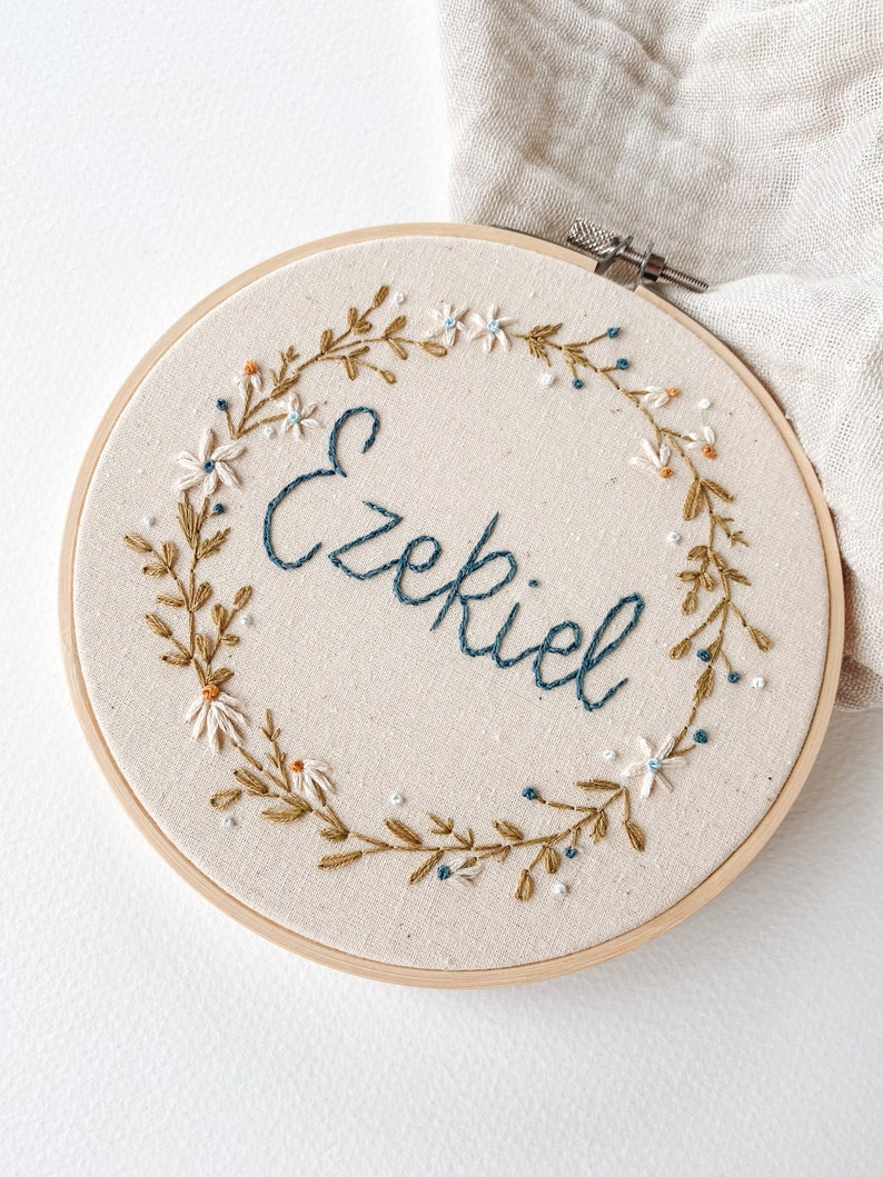 Custom Name Floral Embroidery Hoop Modern Embroidery Hoop image 2