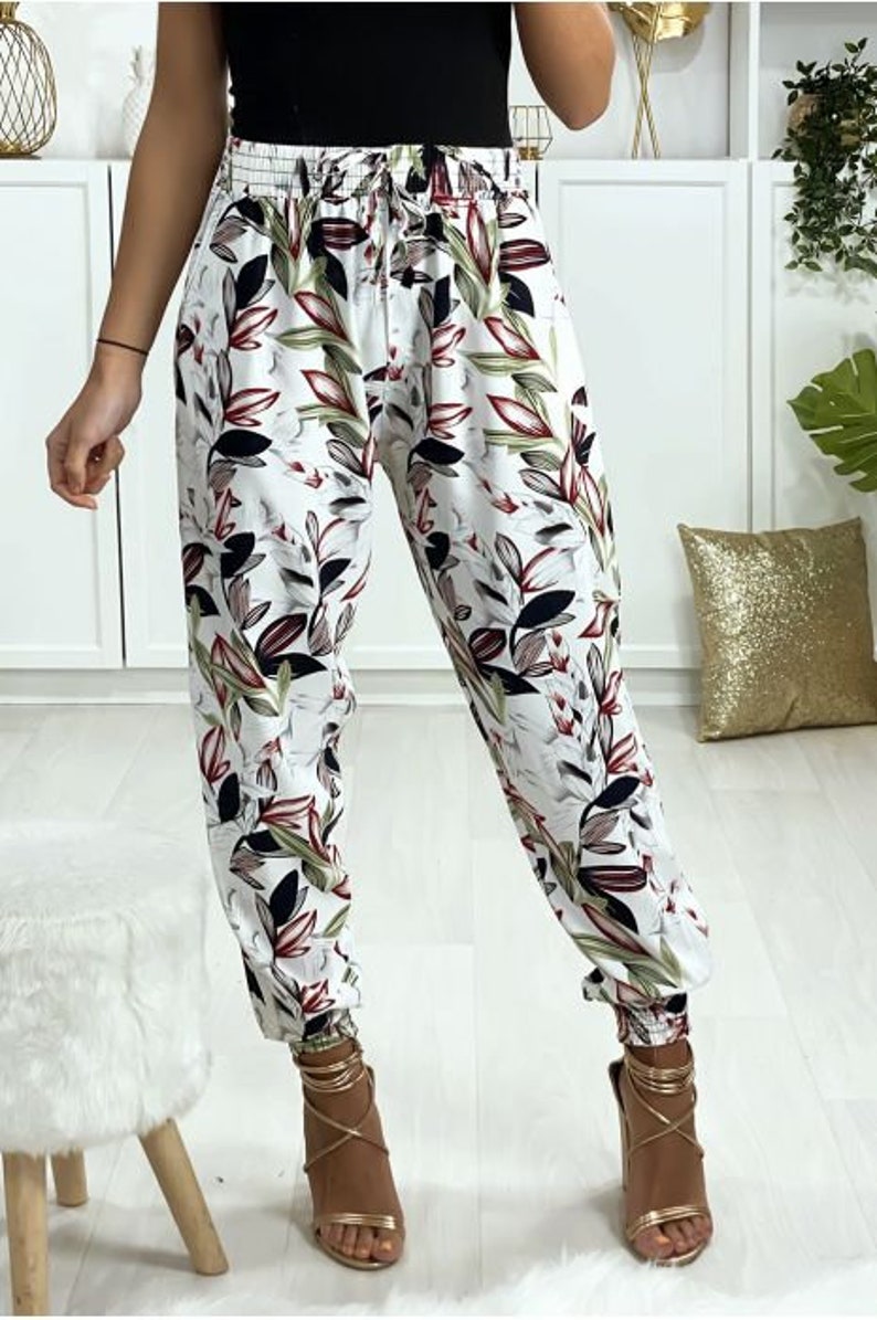 Elastic floral pattern pants at ankles with pockets | Etsy