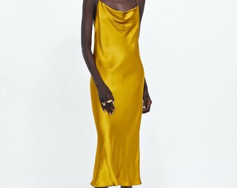yellow slip dress satin