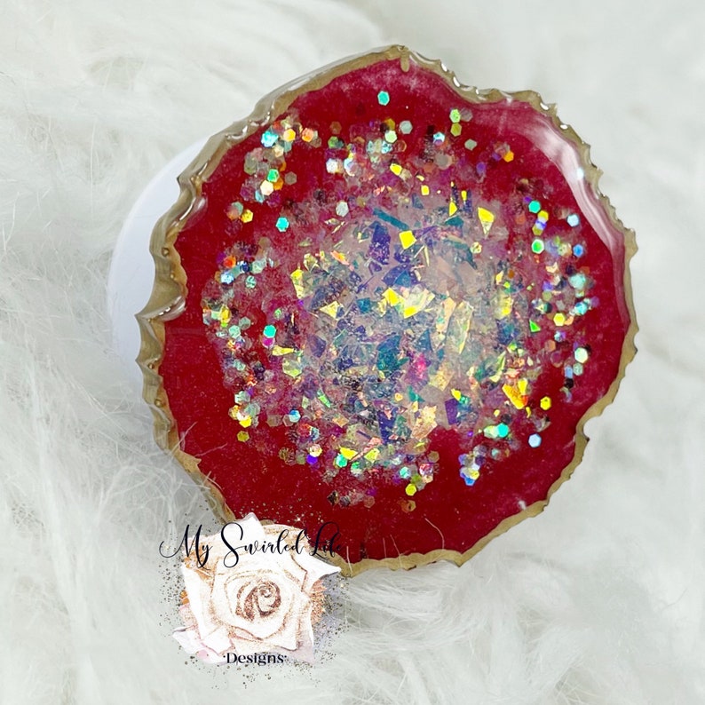 Custom Pop Socket Resin Geode Phone Grip Color shifting Pink Geode Phone Grip Gifts for her Pink Agate Phone Accessories Gold Agate