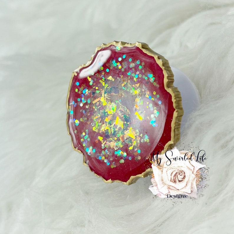 Custom Pop Socket Resin Geode Phone Grip Color shifting Pink Geode Phone Grip Gifts for her Pink Agate Phone Accessories Gold Agate