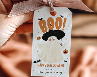 Étiquettes cadeaux fantômes d'Halloween modifiables, étiquettes à imprimer pour les bonbons ou un sort, téléchargement numérique