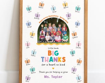 Fingerprint Teacher Gift Printable, Butterfly Class Keepsake, Personalized End of Year Appreciation Poster, Custom Teacher Thank You Art